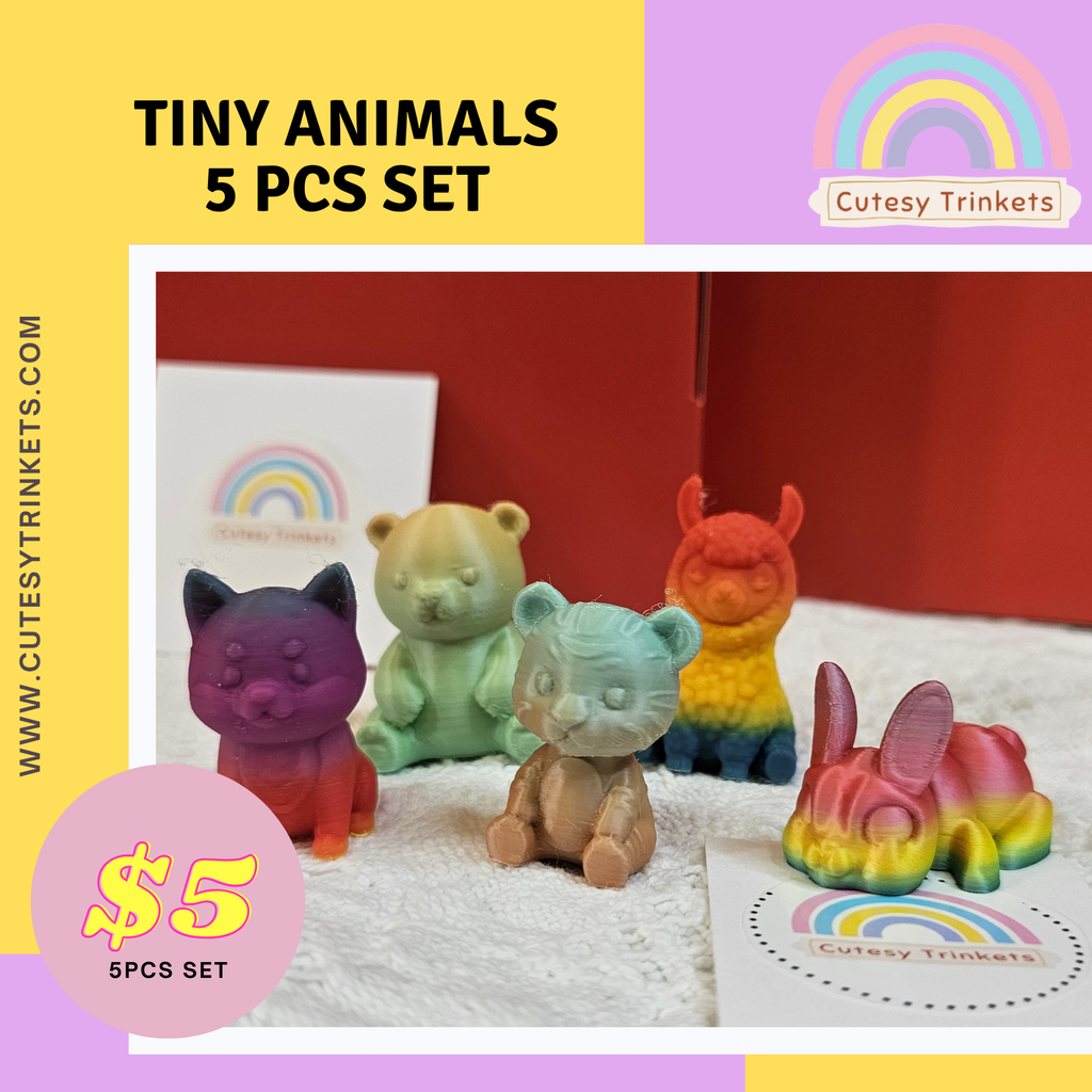 5-pcs 3D-Printed Tiny Animals
